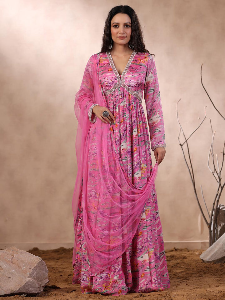 Printed Anarkali Cotton Kurta With Dupatta