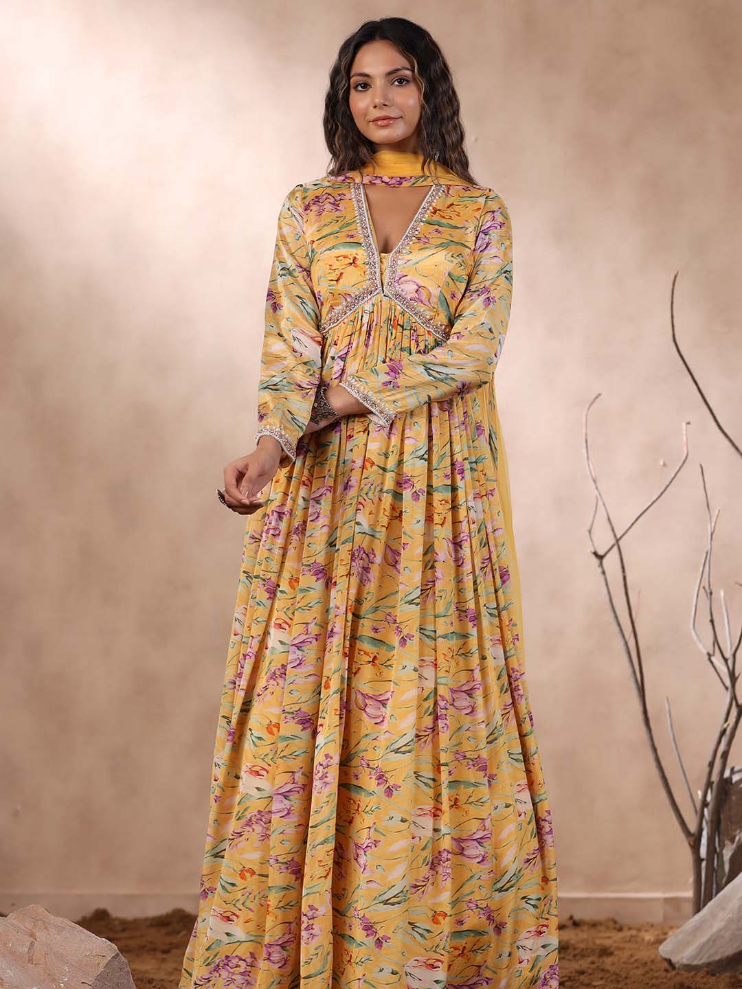 Printed Anarkali Cotton Kurta With Dupatta
