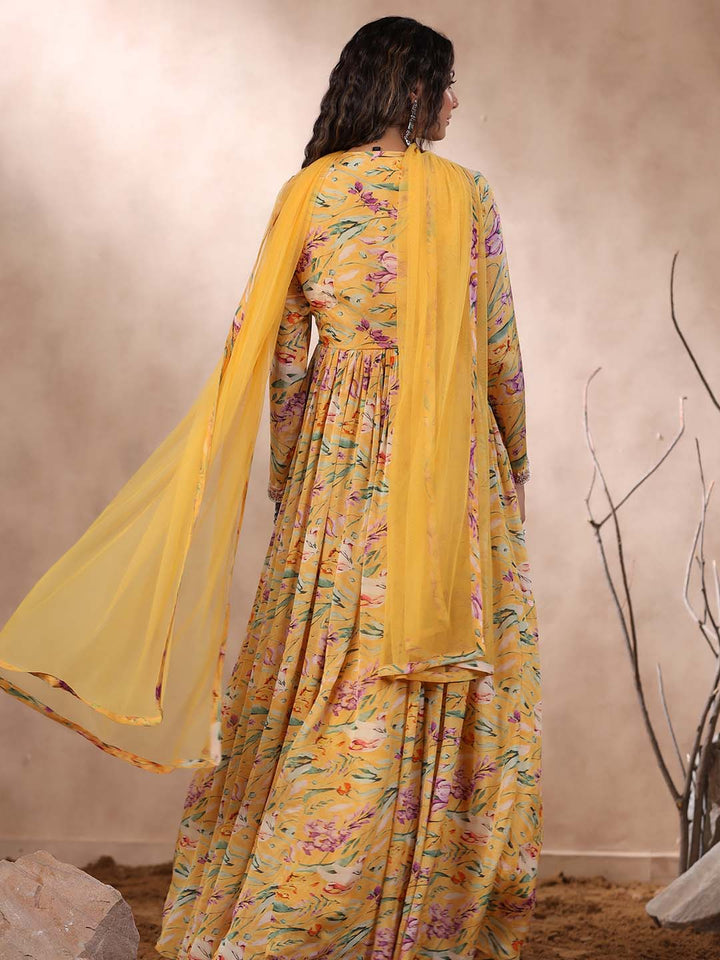 Printed Anarkali Cotton Kurta With Dupatta