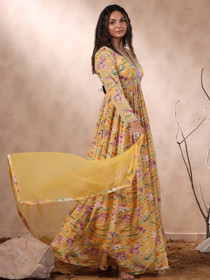Printed Anarkali Cotton Kurta With Dupatta
