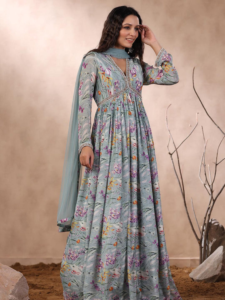 Printed Anarkali Cotton Kurta With Dupatta
