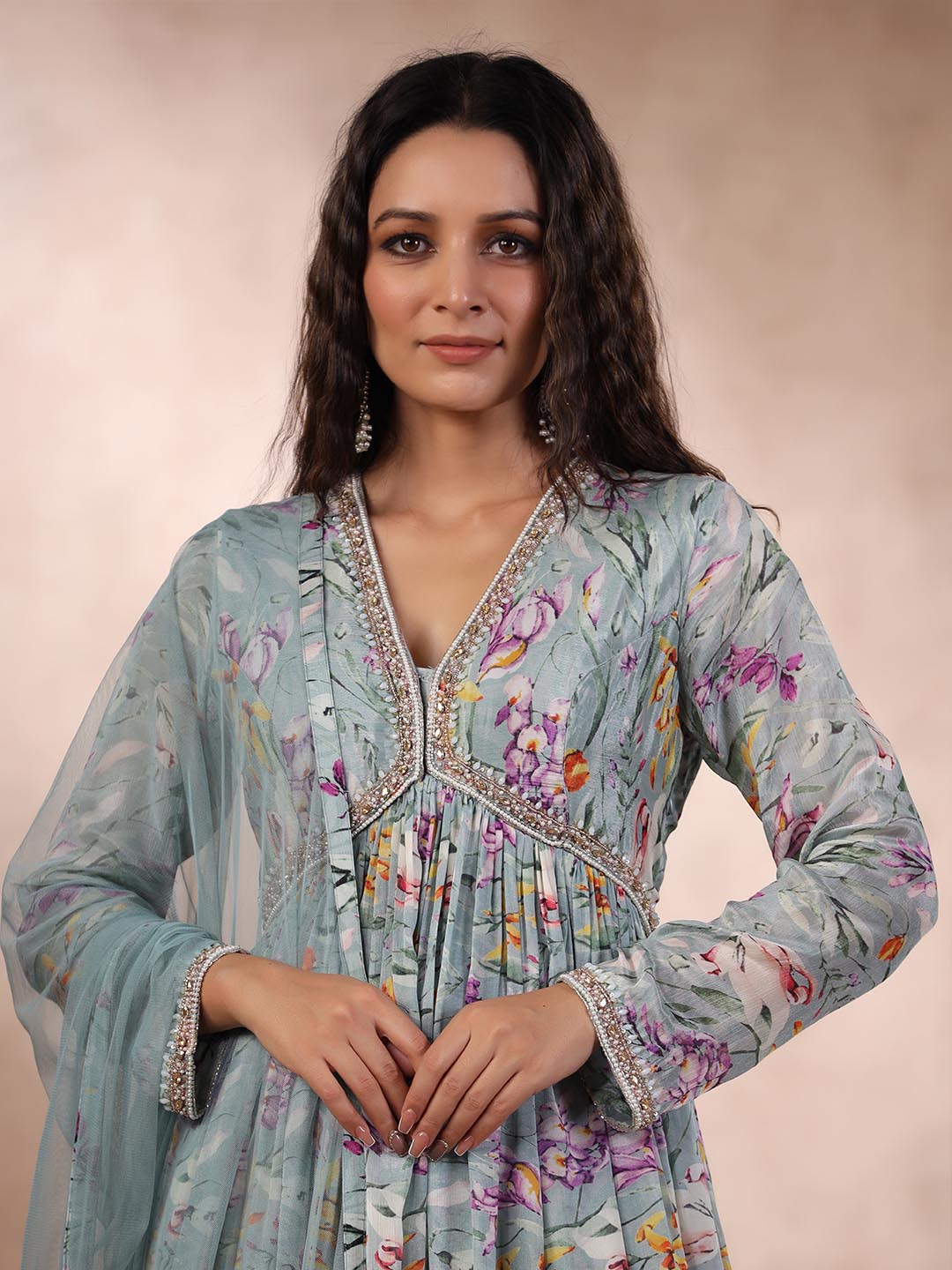 Printed Anarkali Cotton Kurta With Dupatta