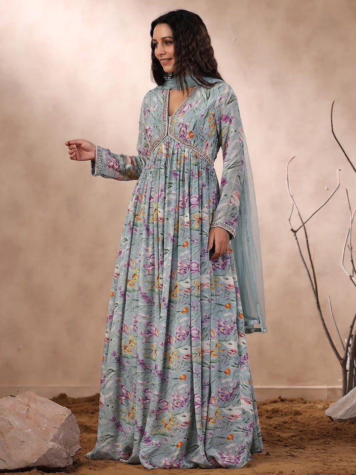 Printed Anarkali Cotton Kurta With Dupatta