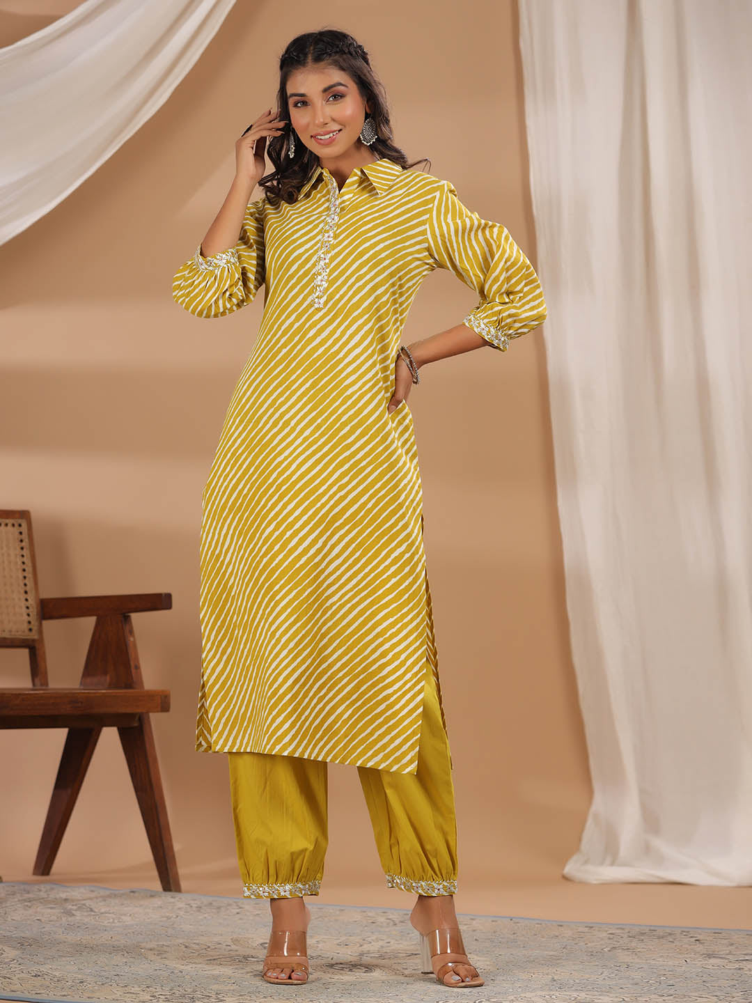 Leheriya Printed Cotton Kurta With Pants