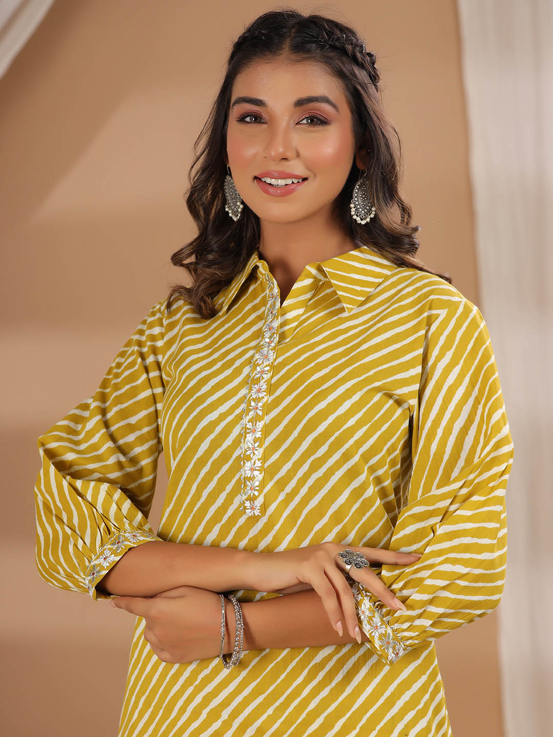Leheriya Printed Cotton Kurta With Pants