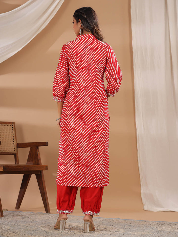Leheriya Printed Cotton Kurta With Pants