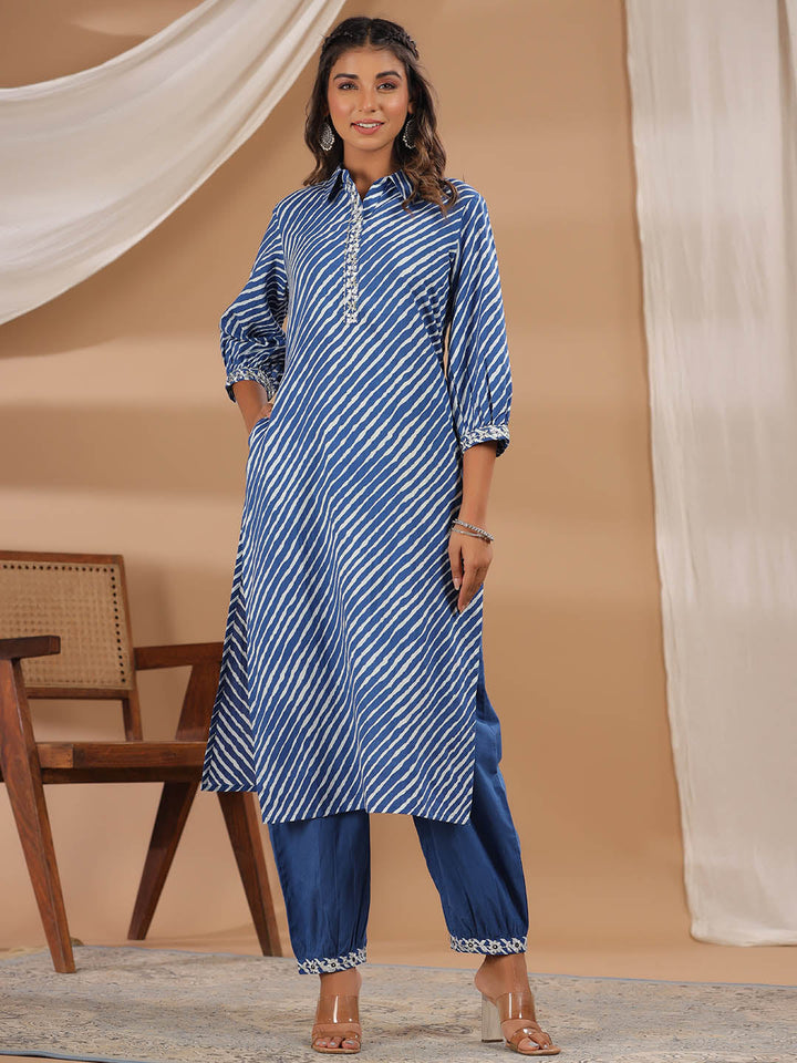 Leheriya Printed Cotton Kurta With Pants