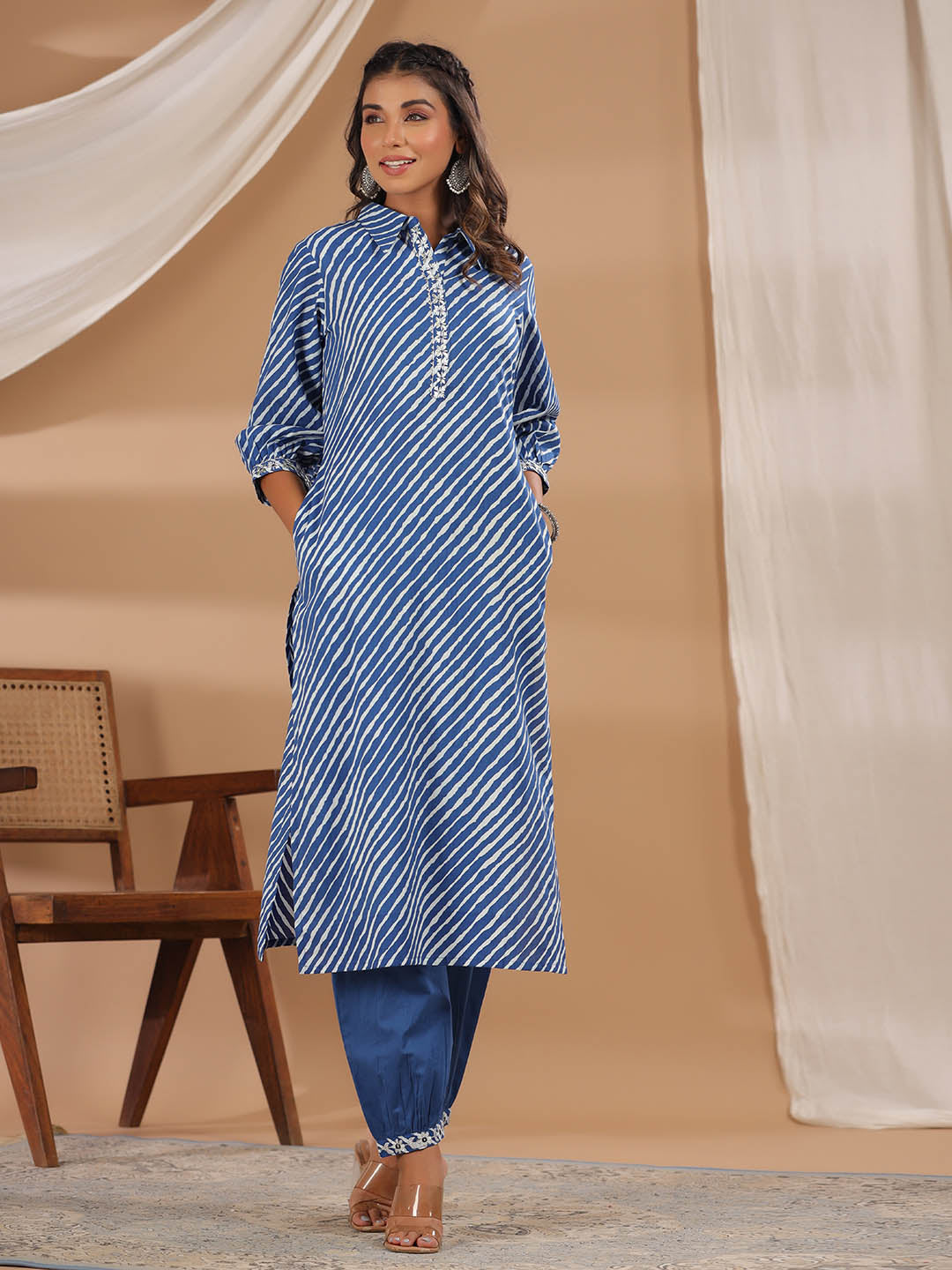 Leheriya Printed Cotton Kurta With Pants