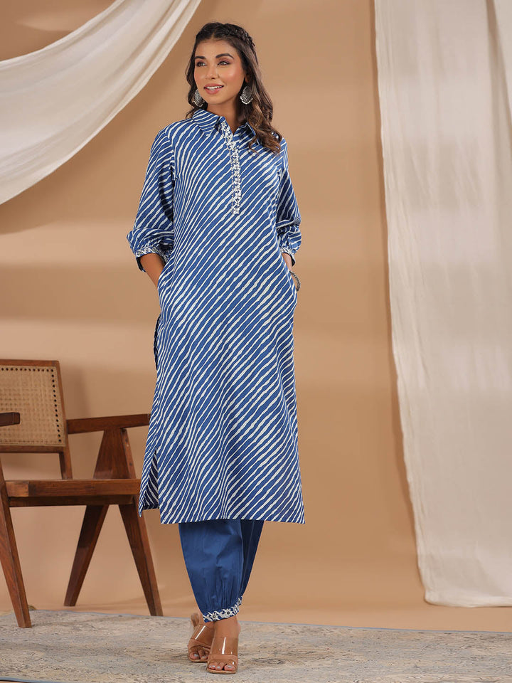 Leheriya Printed Cotton Kurta With Pants