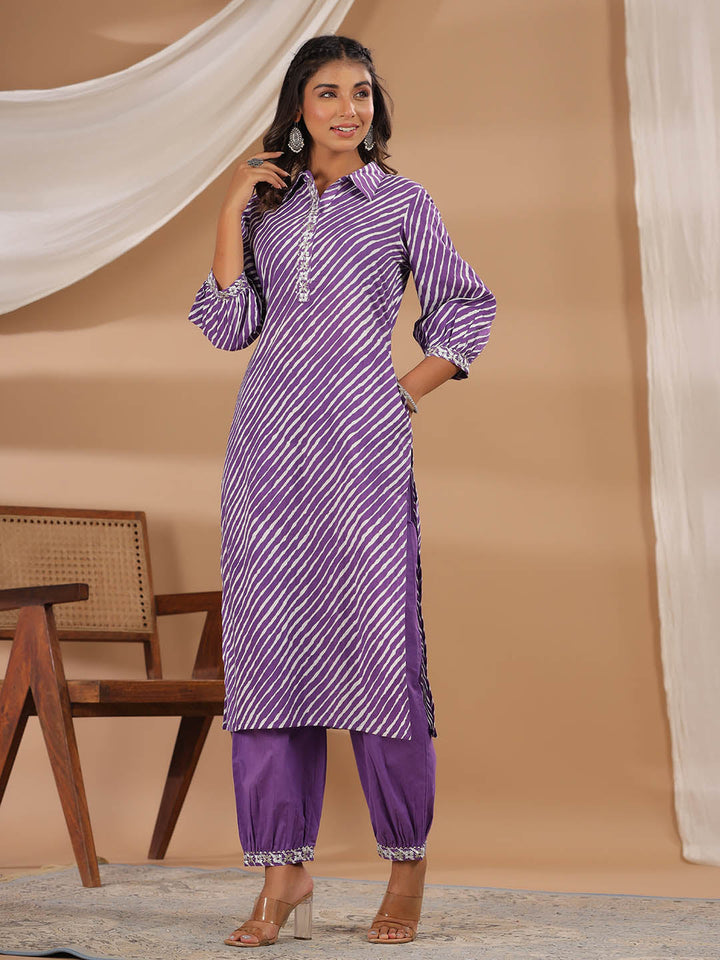 Leheriya Printed Cotton Kurta With Pants