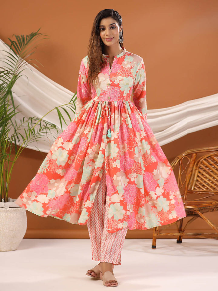 Floral Printed Cotton Kurta With Pants