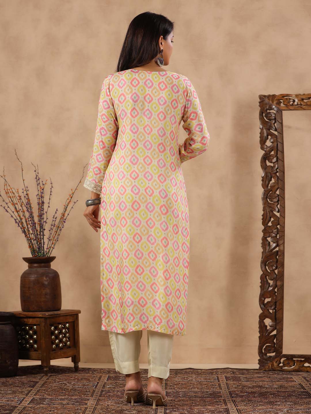 Printed Cotton Kurta With Pants &amp; Dupatta