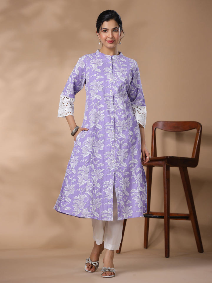 Floral Printed Cotton Kurta With Pants