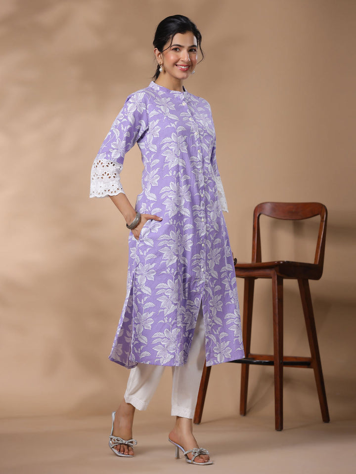 Floral Printed Cotton Kurta With Pants
