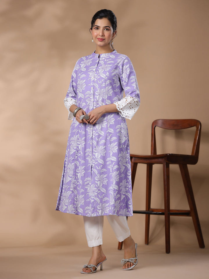 Floral Printed Cotton Kurta With Pants