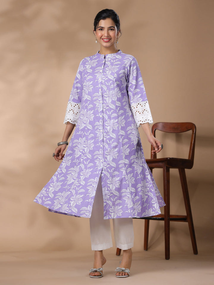 Floral Printed Cotton Kurta With Pants