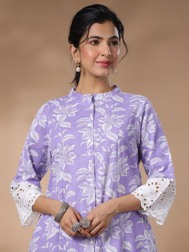 Floral Printed Cotton Kurta With Pants