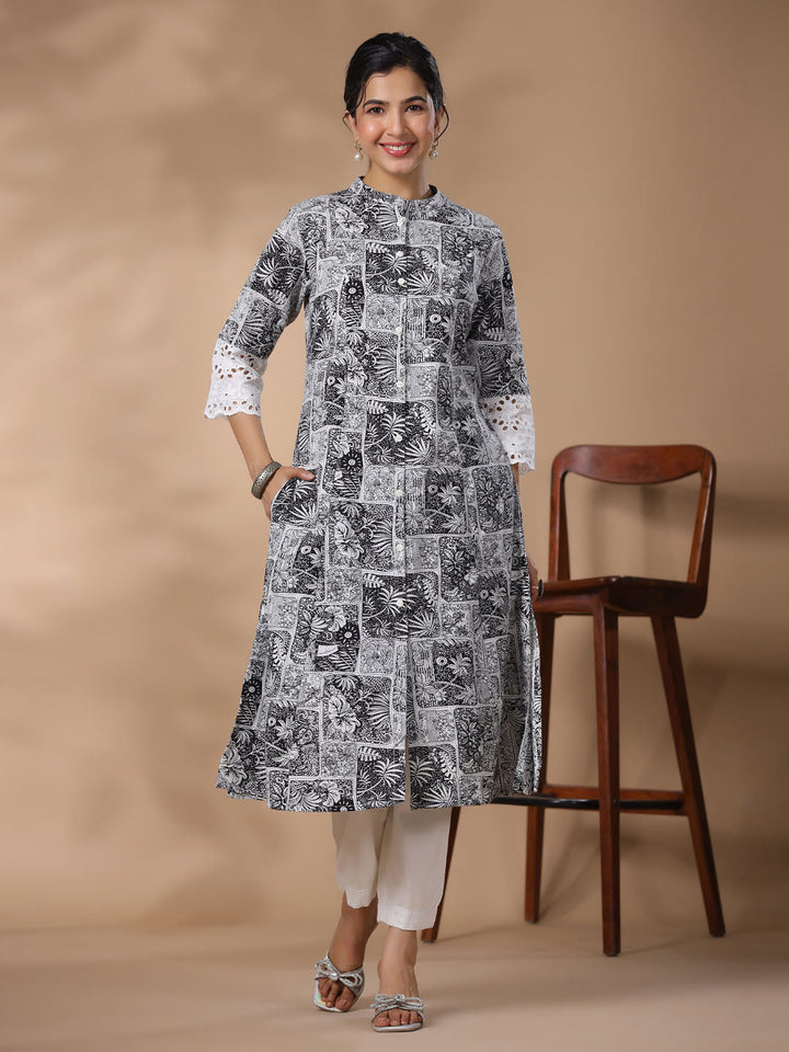 Floral Block Printed Cotton Kurta With Pants