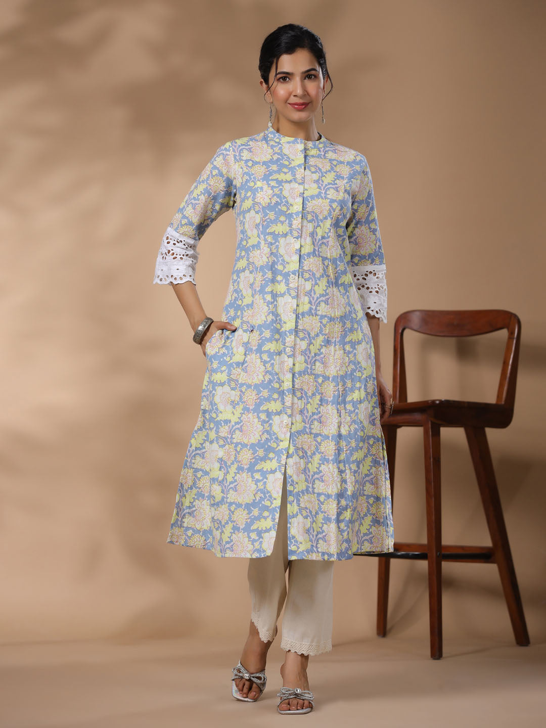 Floral Printed Cotton Kurta With Pants