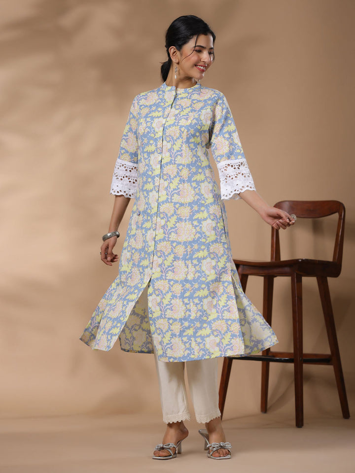 Floral Printed Cotton Kurta With Pants