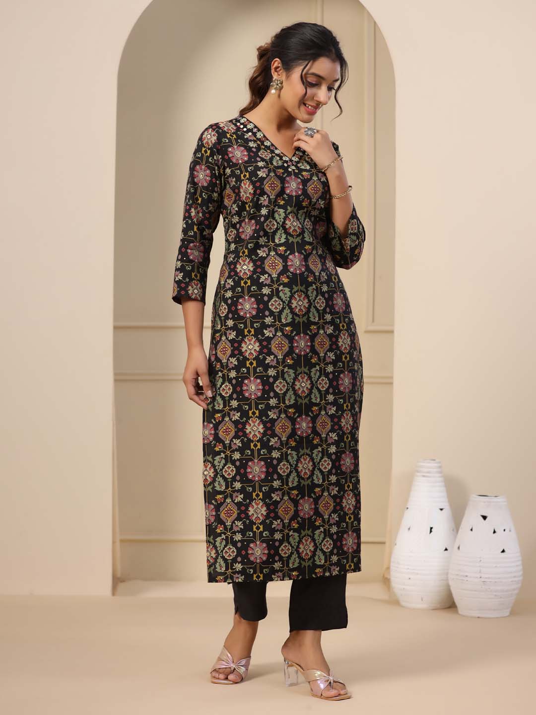 Block Printed Muslin Kurta With Pants