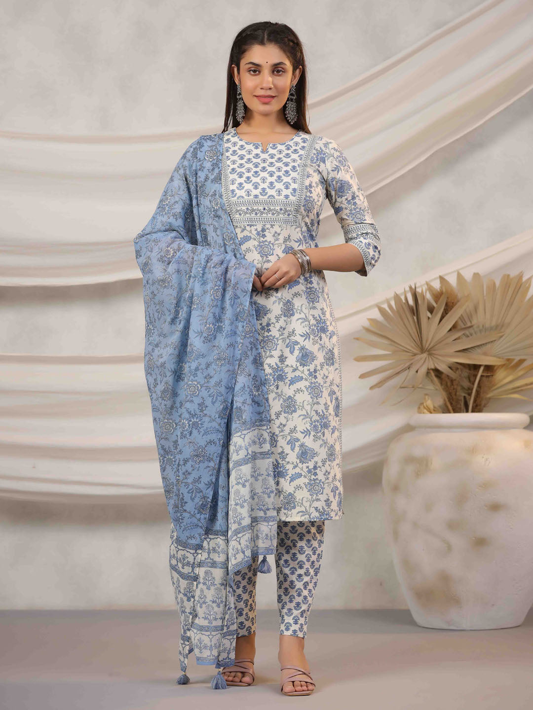 Floral Printed Kurta With Pants &amp; Dupatta