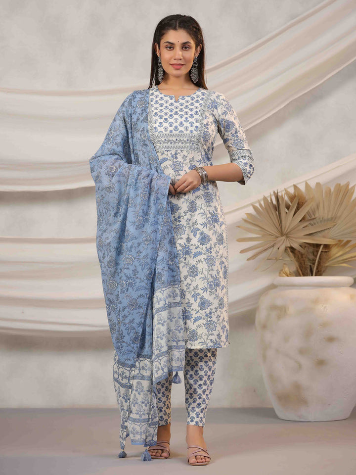 Floral Printed Kurta With Pants &amp; Dupatta