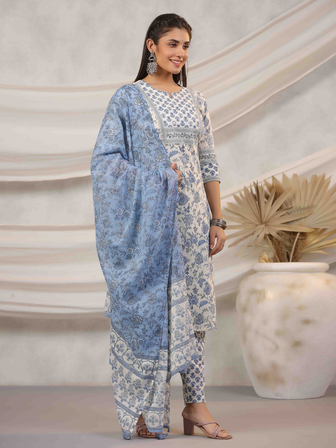 Floral Printed Kurta With Pants &amp; Dupatta