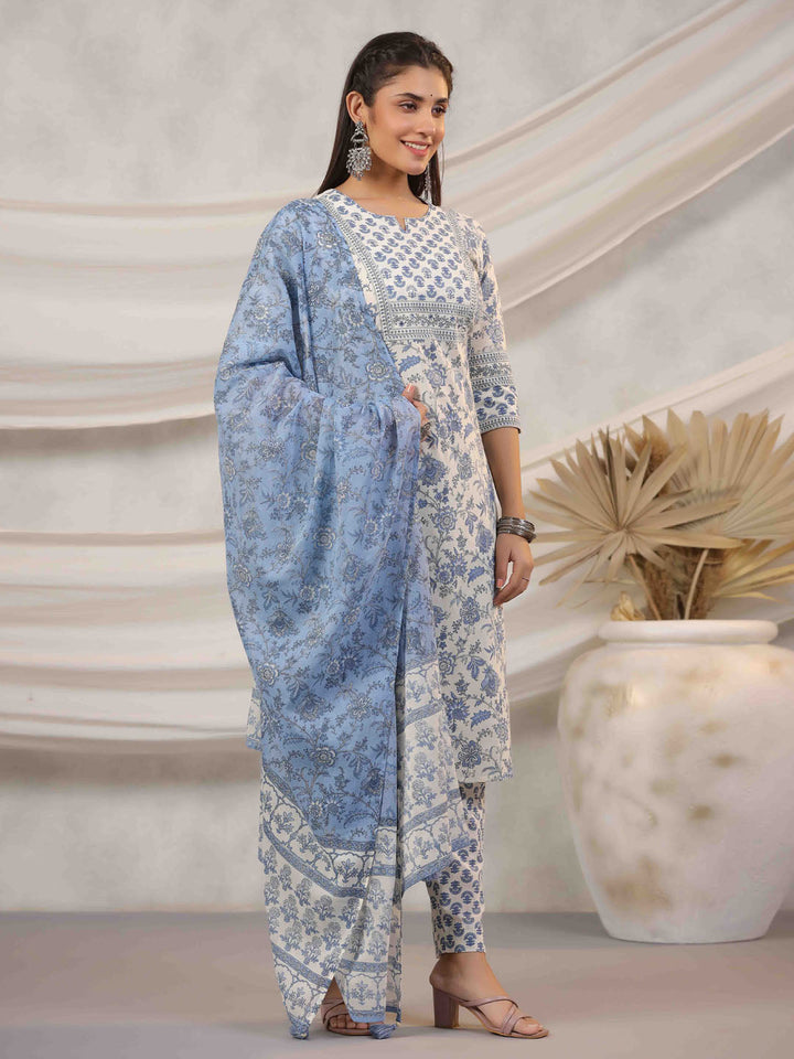 Floral Printed Kurta With Pants &amp; Dupatta