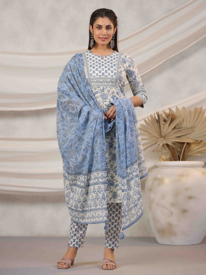 Floral Printed Kurta With Pants &amp; Dupatta