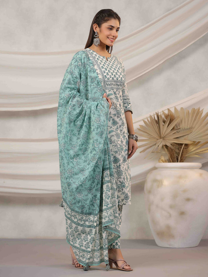 Floral Printed Kurta With Pants &amp; Dupatta