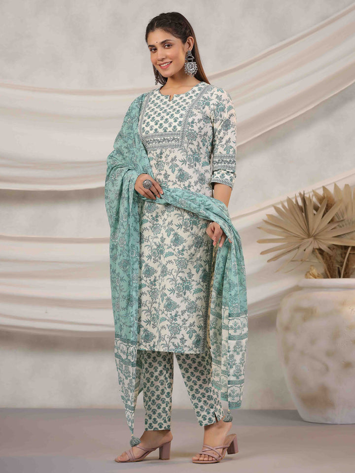 Floral Printed Kurta With Pants &amp; Dupatta