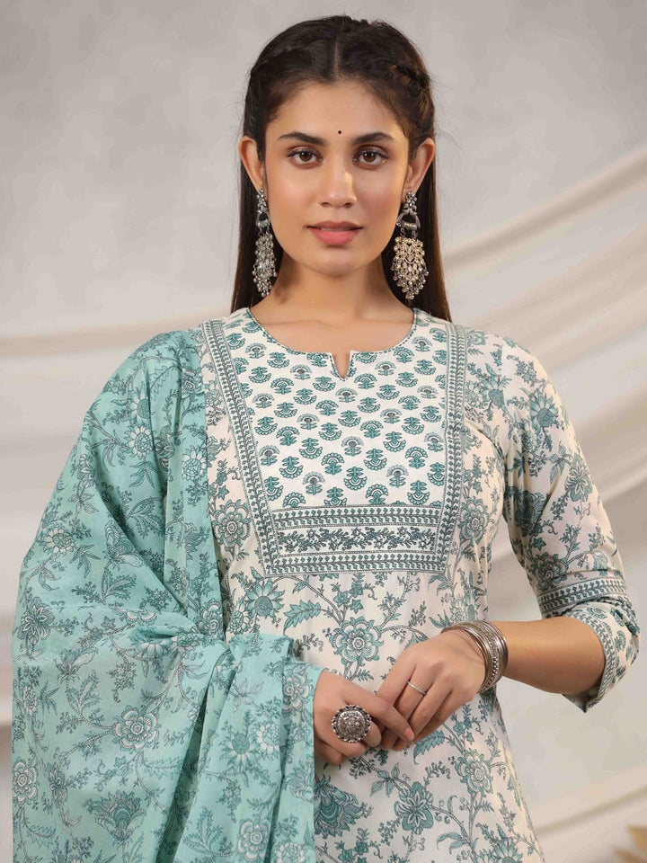 Floral Printed Kurta With Pants &amp; Dupatta