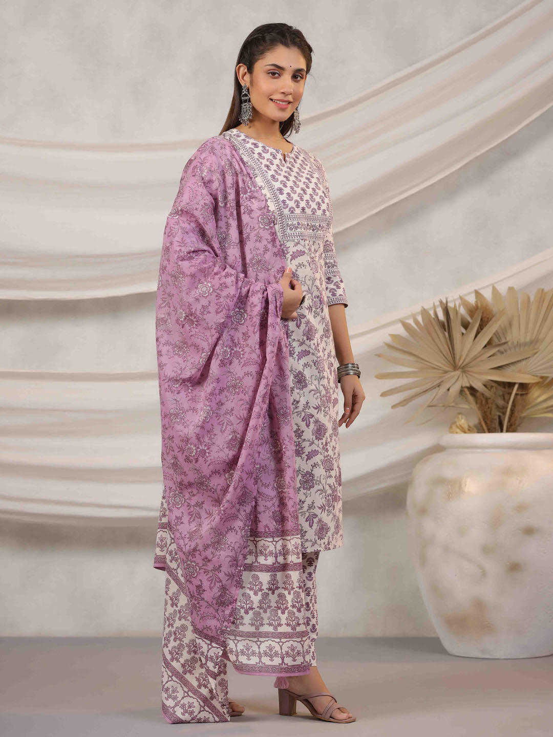 Floral Printed Kurta With Pants &amp; Dupatta