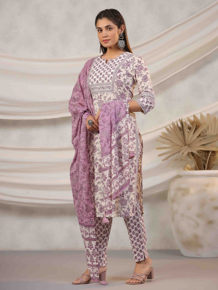 Floral Printed Kurta With Pants &amp; Dupatta