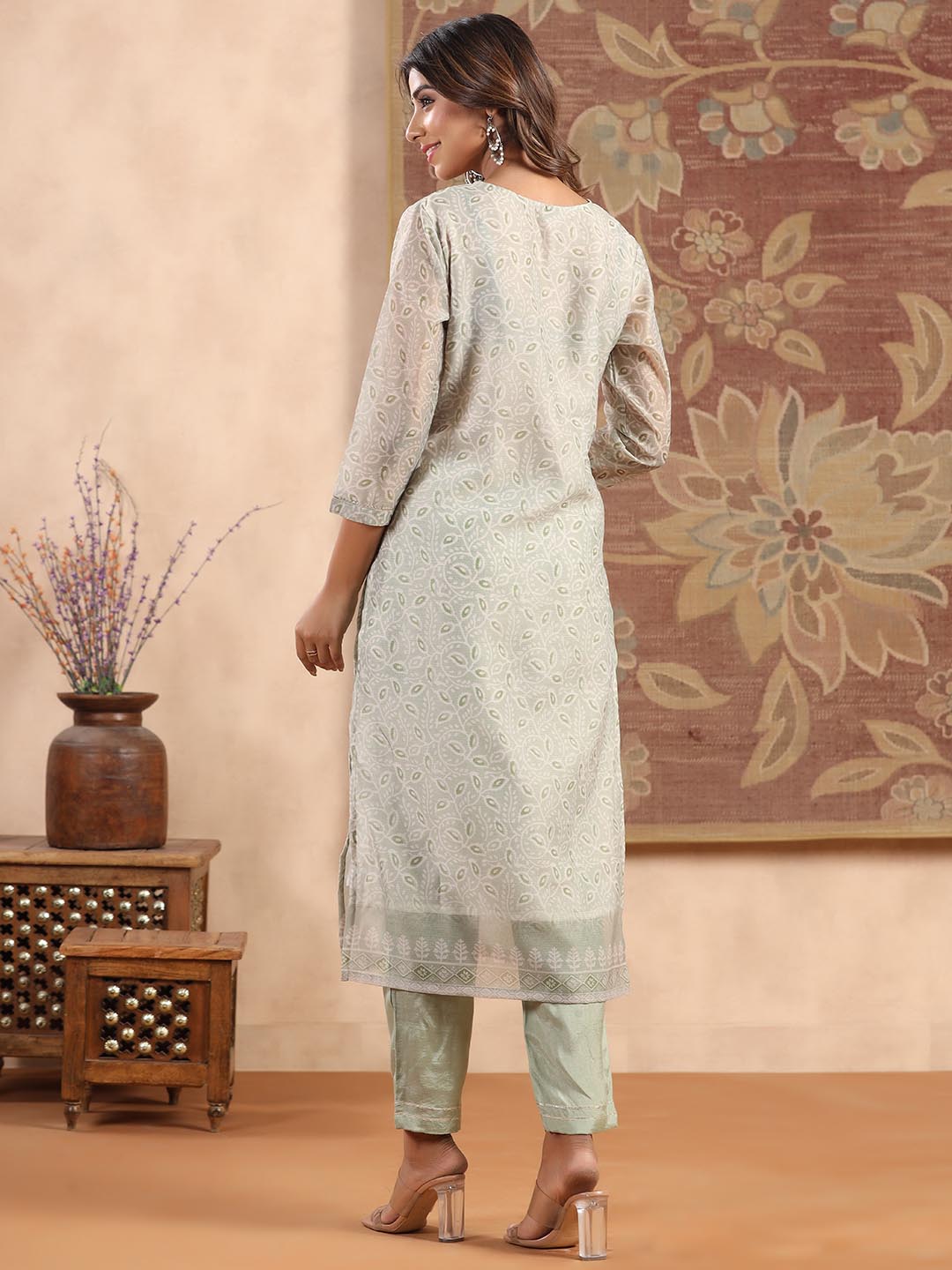 Printed Cotton Kurta With Pants &amp; Dupatta