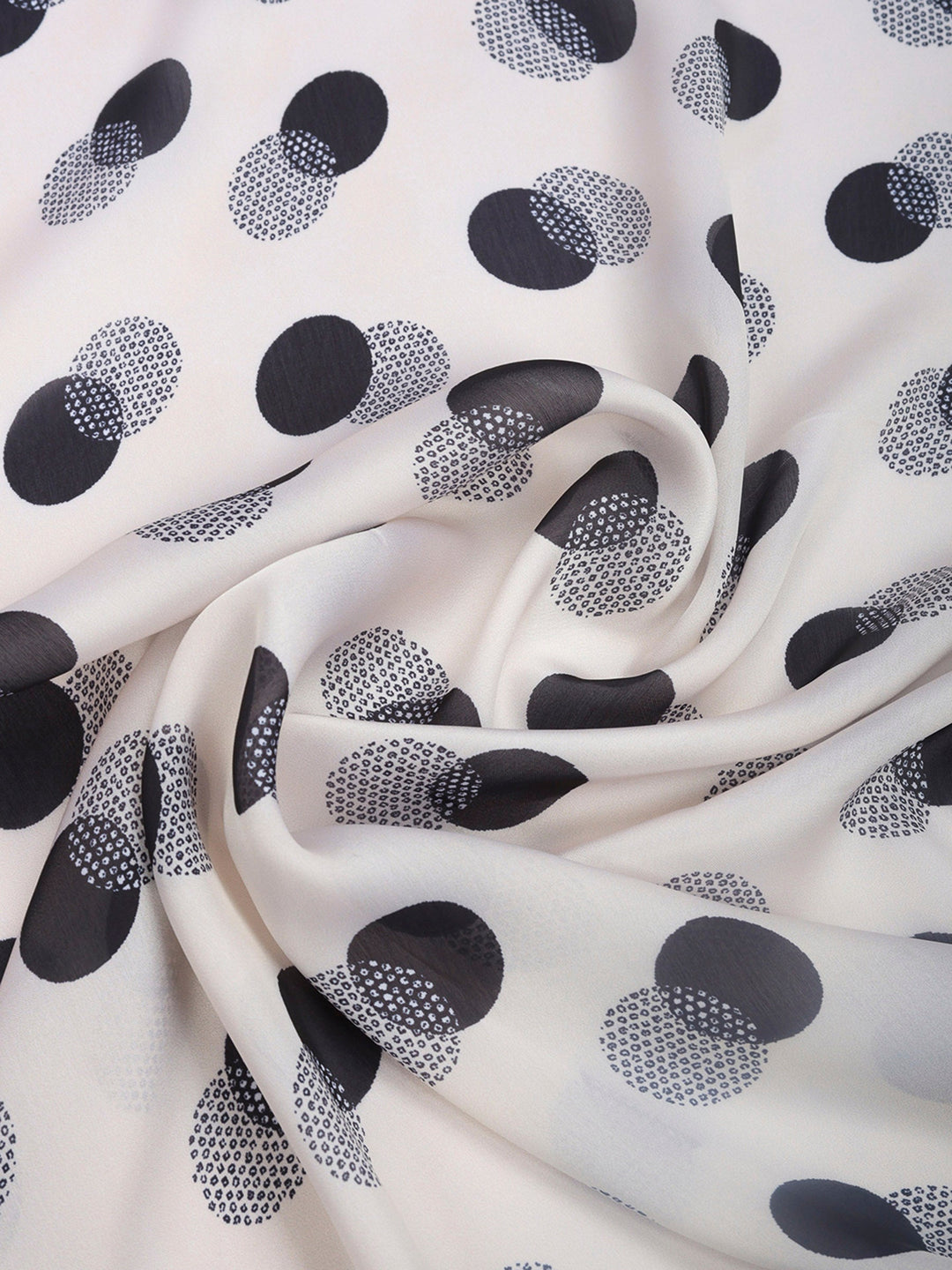 Cream With Black Polka Dot Printed Organza Saree