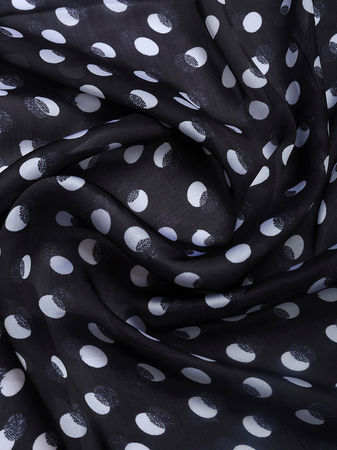 Cream With Black Polka Dot Printed Organza Saree