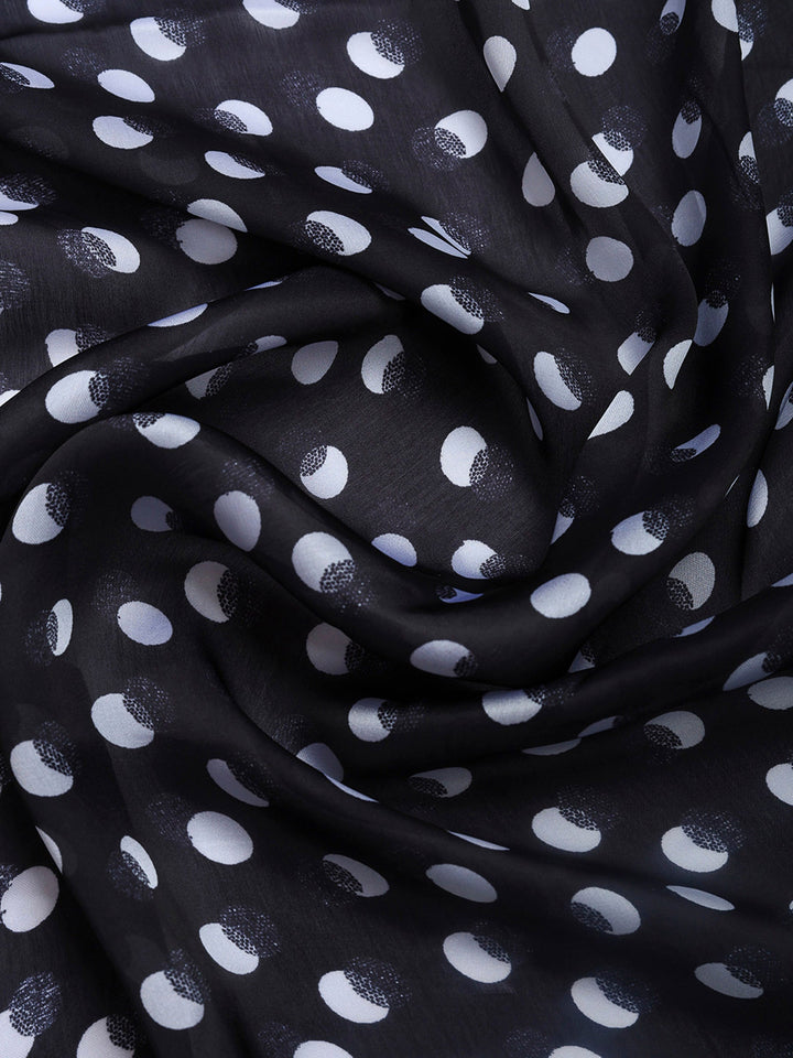 Cream With Black Polka Dot Printed Organza Saree