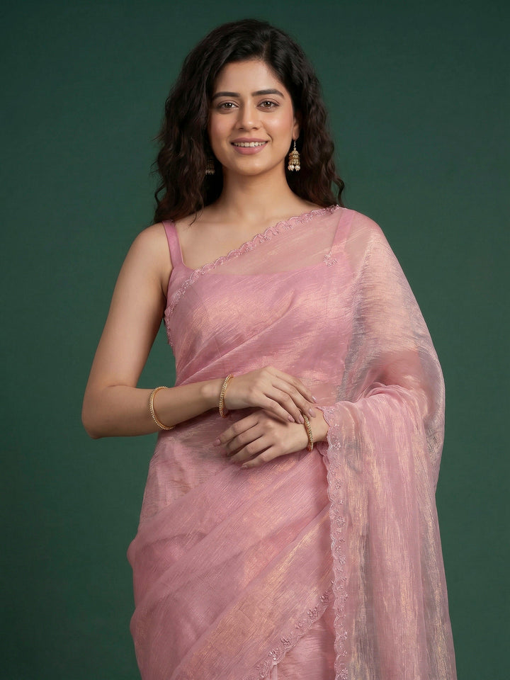 Pink Embroidered Organza Saree