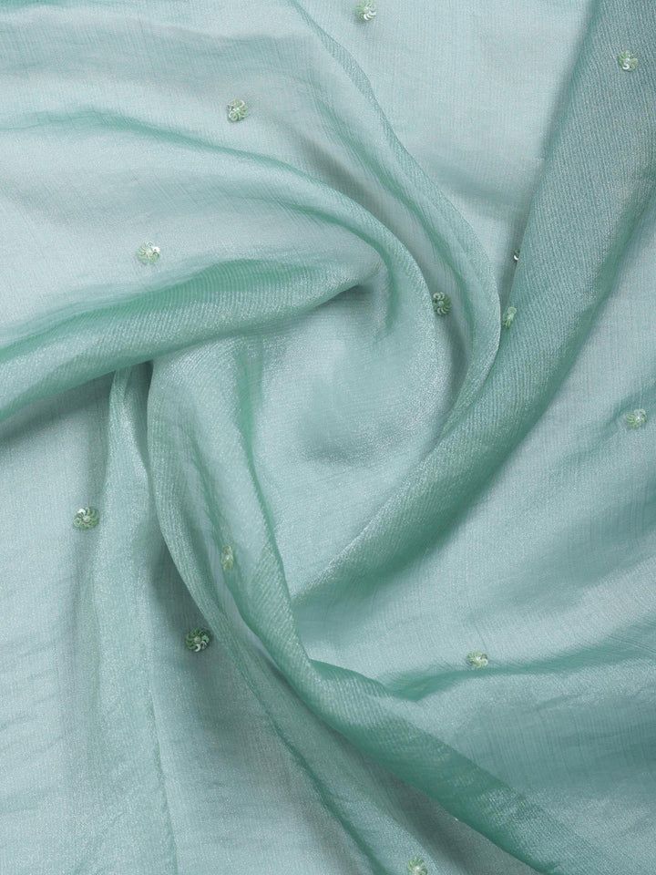 Aqua Green Embroidered Chiffon Saree