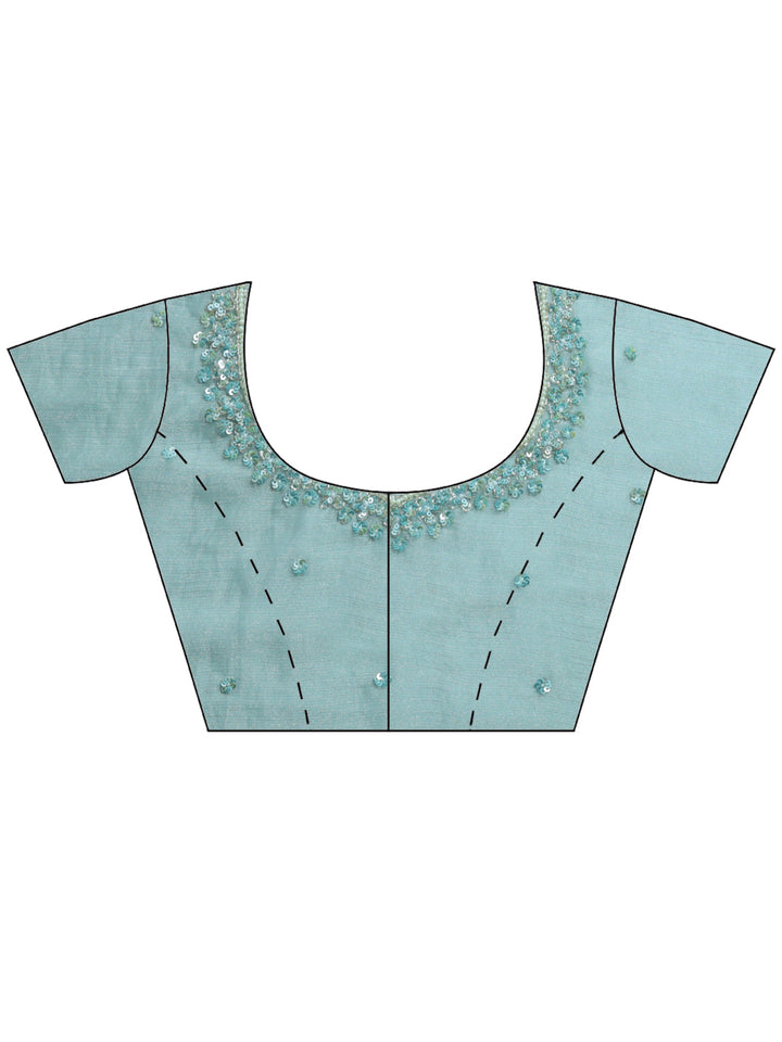 Aqua Green Embroidered Chiffon Saree
