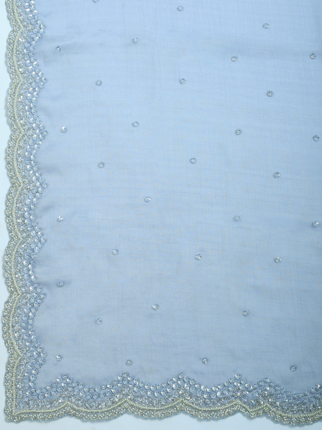 Grey Blue Embroidered Chiffon Saree