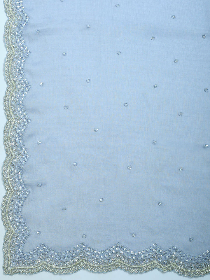 Grey Blue Embroidered Chiffon Saree