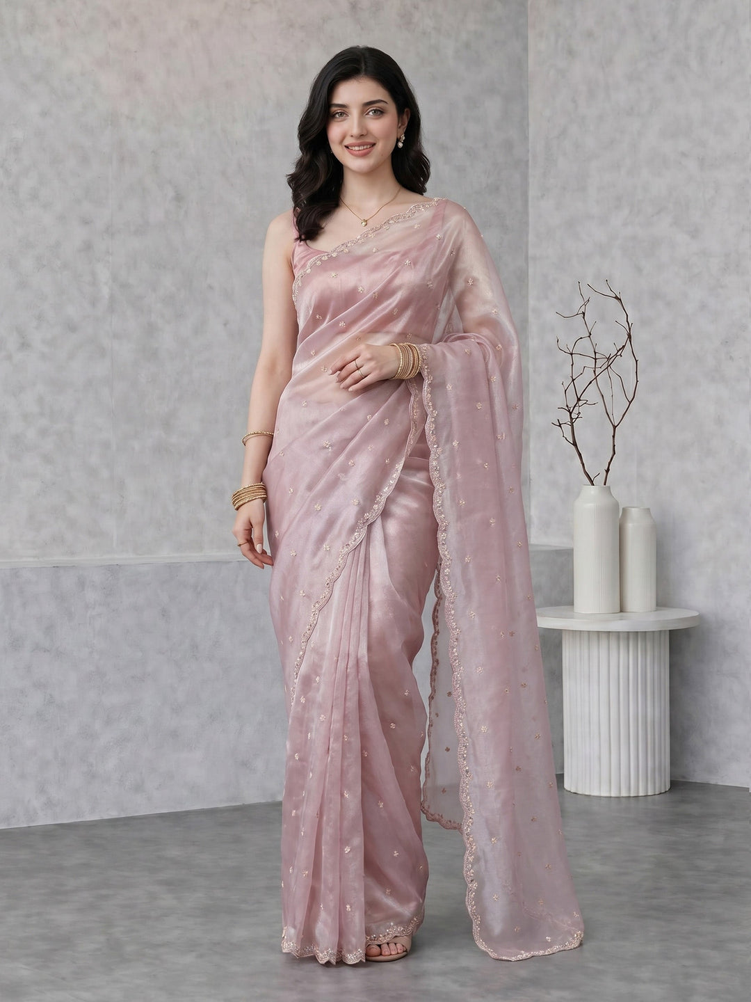 Lavender Embroidered Tissue Saree