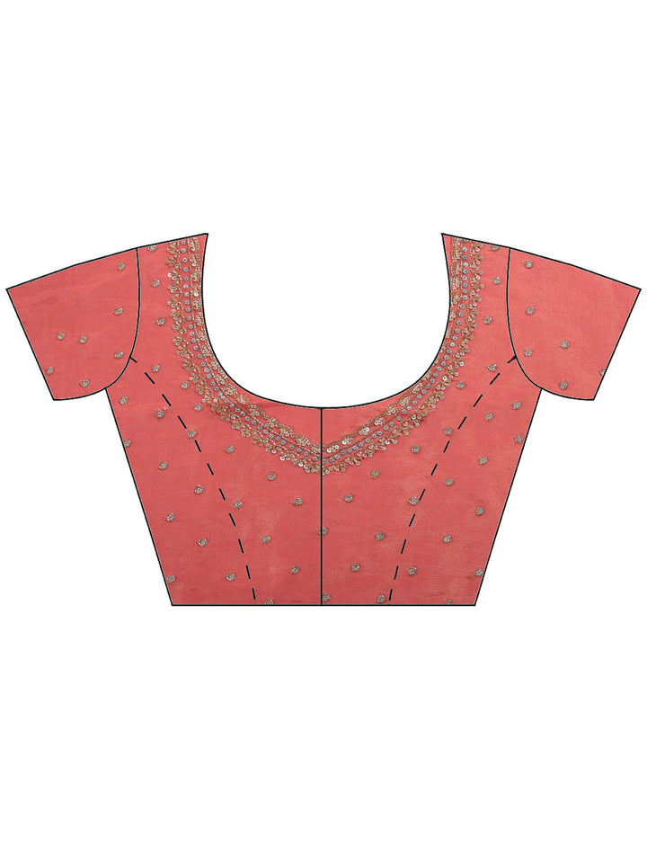 Peach Embroidered Tissue Saree