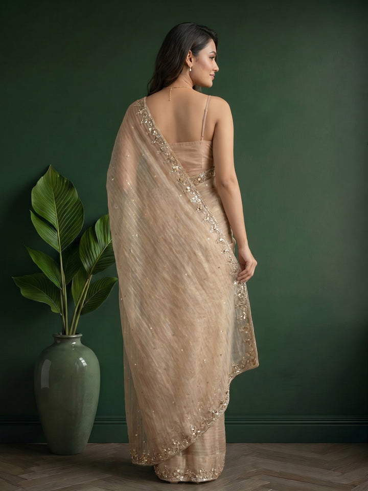 Grey Embroidered Tissue Saree