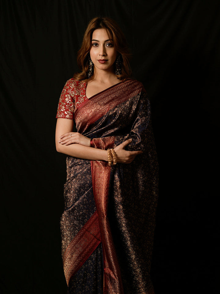 Black Woven Design Satin Saree