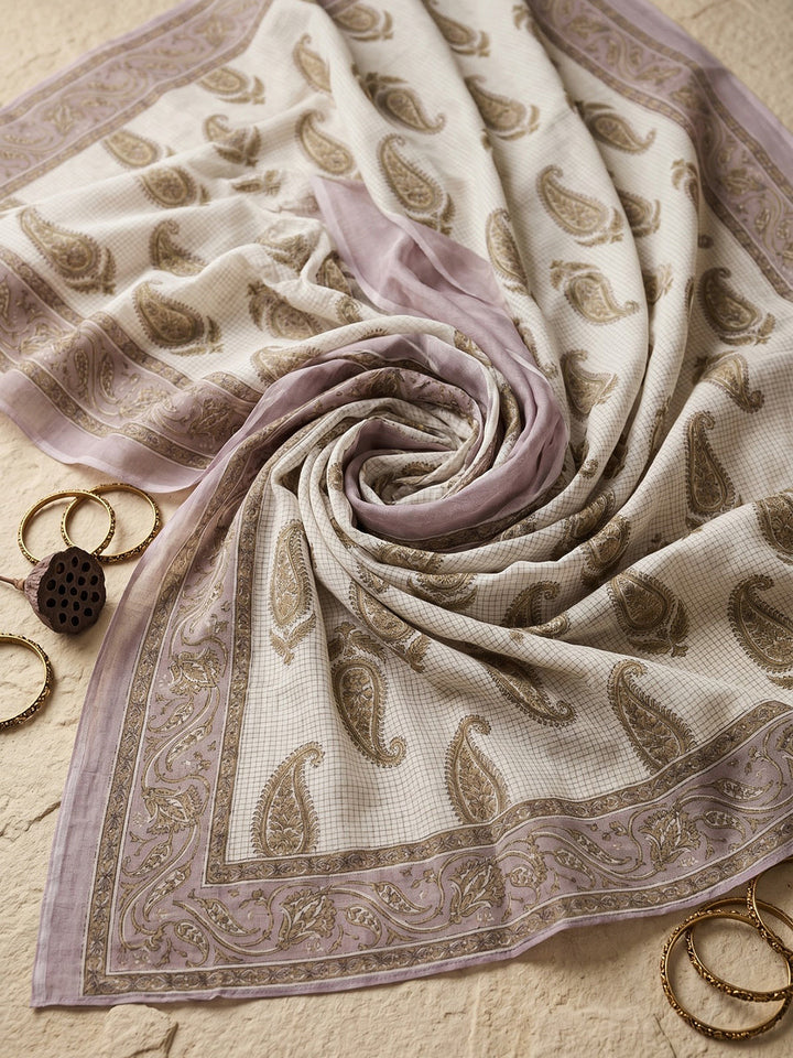Purple Cotton Blend Printed Straight Suit Set