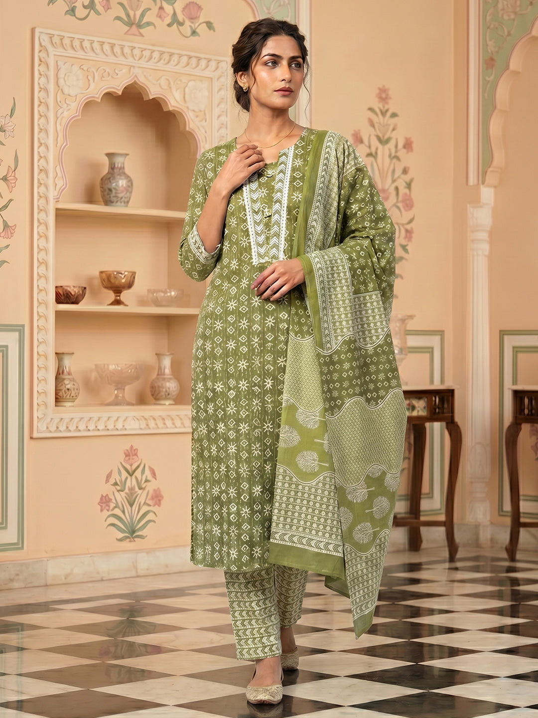 Mehndi Embroidered Cotton Blend Suit Set